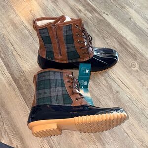 Sporto Brown and Black Plaid Duck Boots